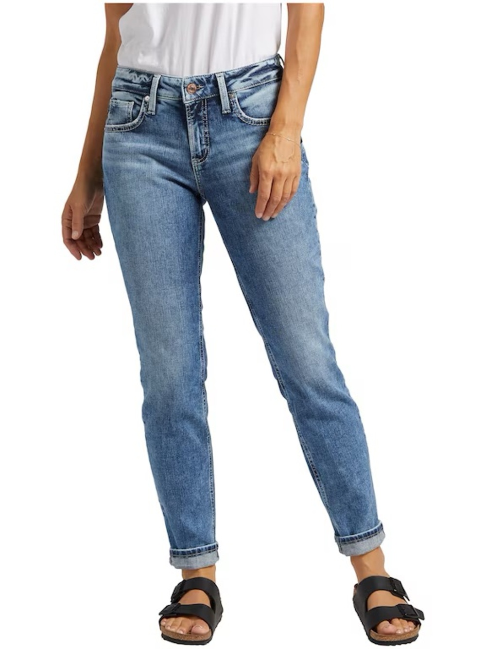 Silver Jeans Faded Blue Boyfriend Straight Jeans